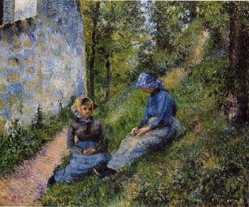 Camille Pissarro : Seated Peasants, Sewing